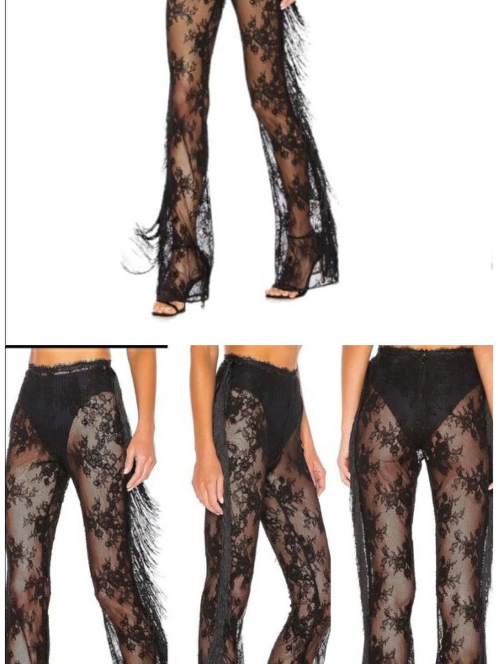 Michael Costello Black Sheer Lace Flare Pants